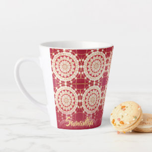 Red Burgundy Gold White Mandala Pattern Latte Mok