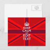 Red Burgundy Keep Calm Jouw tekst Union Jack Flag Briefkaart (Voorkant / Achterkant)