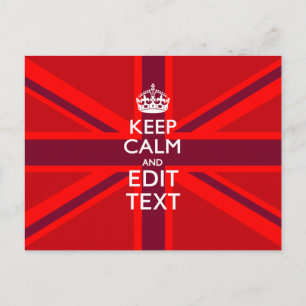 Red Burgundy Keep Calm Jouw tekst Union Jack Flag Briefkaart