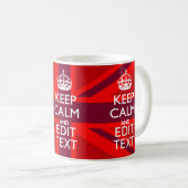 Red Burgundy Keep Calm Jouw tekst Union Jack Flag Koffiemok (Voorkant rechts)