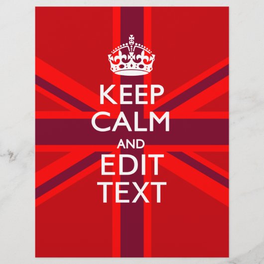 Red Burgundy Keep Calm Jouw tekst Union Jack vlag (Voorkant)