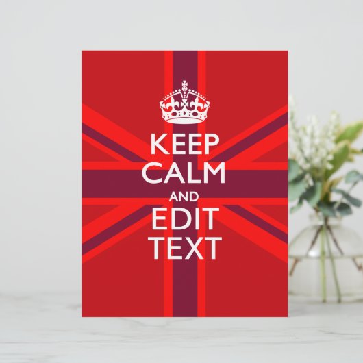 Red Burgundy Keep Calm Jouw tekst Union Jack vlag (Staand voorkant)