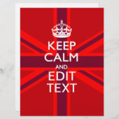 Red Burgundy Keep Calm Jouw tekst Union Jack vlag (Voorkant / Achterkant)