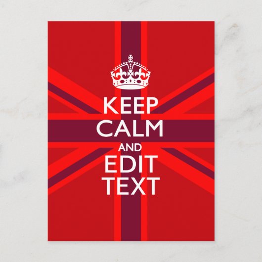 Red Burgundy Keep Calm Jouw tekst Union Jack vlag Briefkaart (Voorkant)