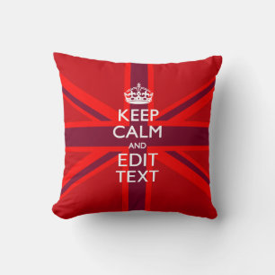 Red Burgundy Keep Calm Jouw tekst Union Jack vlag Kussen