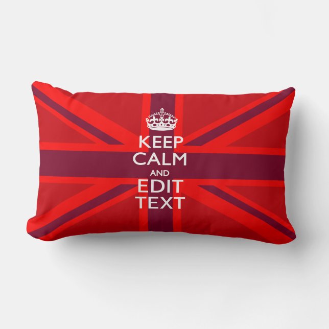 Red Burgundy Keep Calm Jouw tekst Union Jack vlag Kussen (Voorkant)