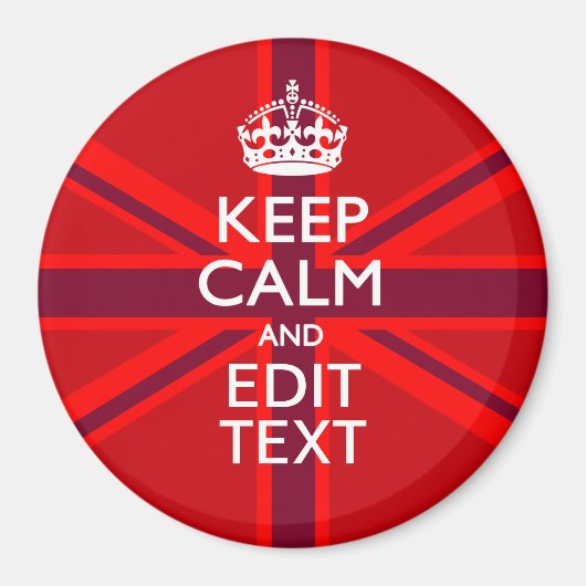 Red Burgundy Keep Calm Jouw tekst Union Jack vlag Magneet (Voorkant)