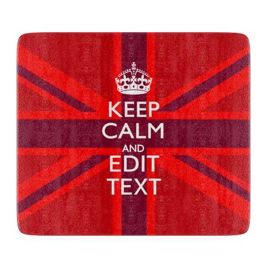 Red Burgundy Keep Calm Jouw tekst Union Jack vlag Snijplank (Voorkant)