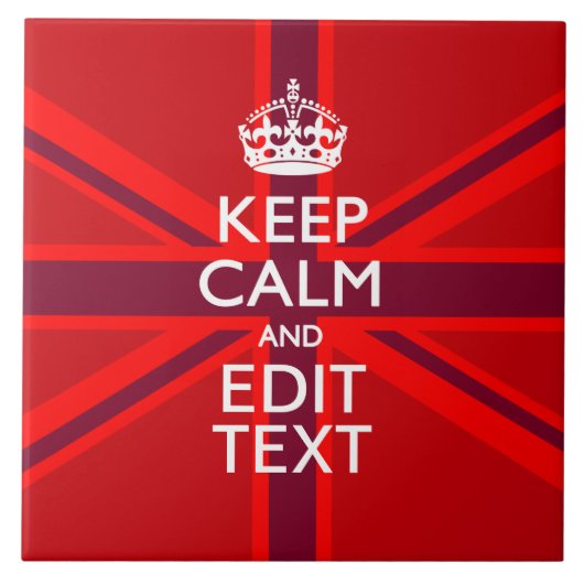 Red Burgundy Keep Calm Jouw tekst Union Jack vlag Tegeltje (Voorkant)