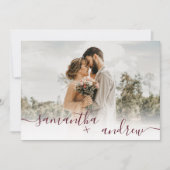 Red burgundy minimalistisch script 5 foto's bruilo kaart (Voorkant)