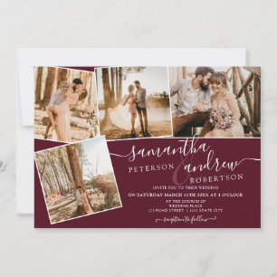 Red burgundy minimalistisch script 5 foto's bruilo kaart