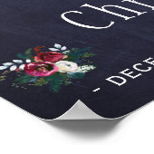 Red Burgundy Navy Blue Winter Weddenschap Welkomst Poster (Hoek)