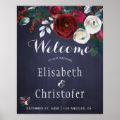 Red Burgundy Navy Blue Winter Weddenschap Welkomst Poster (Voorkant)