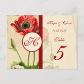  Red Burgundy Poppy Table Number Kaarten (Voorkant)