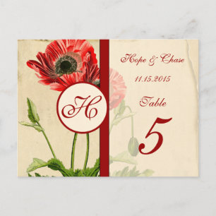  Red Burgundy Poppy Table Number Kaarten