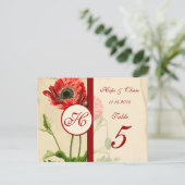 Red Burgundy Poppy Table Number Kaarten (Staand voorkant)