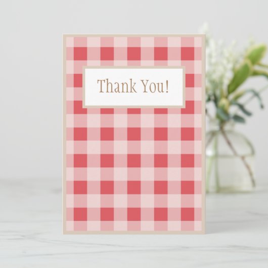 Red Burgundy Pset Gingham Country Weddenschap Bedankkaart (Staand voorkant)