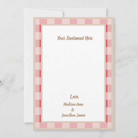 Red Burgundy Pset Gingham Country Weddenschap Bedankkaart (Achterkant)