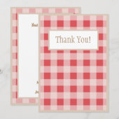 Red Burgundy Pset Gingham Country Weddenschap Bedankkaart (Voorkant / Achterkant)