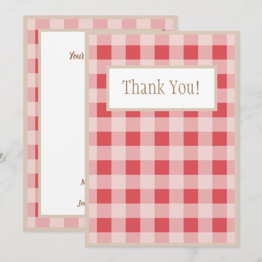 Red Burgundy Pset Gingham Country Weddenschap Bedankkaart (Voorkant / Achterkant)