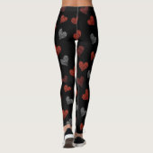 Red Burgundy Silver Glitter Hearts on Black Leggings (Achterkant)