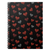 Red Burgundy Silver Glitter Hearts on Black Notitieboek (Voorkant)