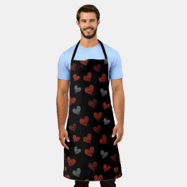 Red Burgundy Silver Glitter Hearts on Black Schort