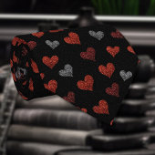 Red Burgundy Silver Glitter Hearts on Black Stropdas