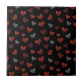 Red Burgundy Silver Glitter Hearts on Black Tegeltje (Voorkant)