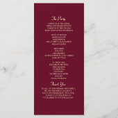 Red Burgundy Wedding Programmakaart (Achterkant)