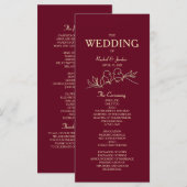 Red Burgundy Wedding Programmakaart (Voorkant / Achterkant)