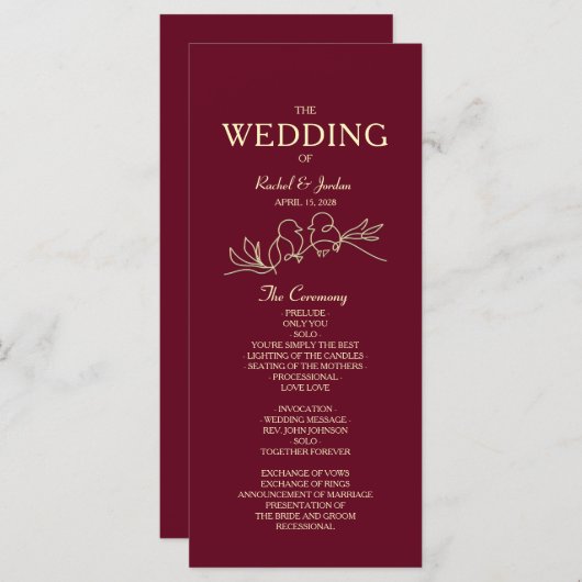 Red Burgundy Wedding Programmakaart (Voorkant / Achterkant)