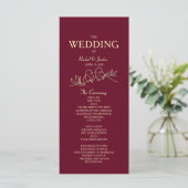Red Burgundy Wedding Programmakaart (Staand voorkant)