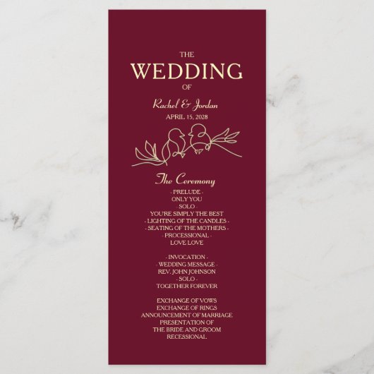 Red Burgundy Wedding Programmakaart (Voorkant)