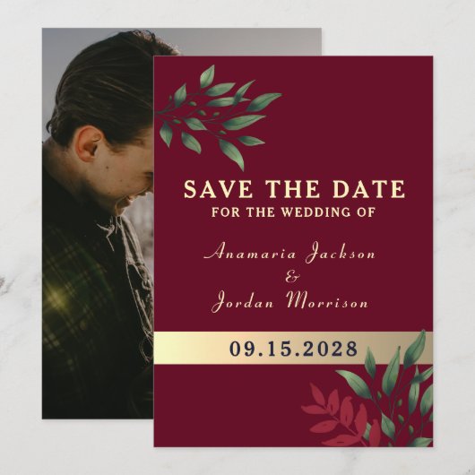 Red Burgundy Wedding Save The Date (Voorkant / Achterkant)