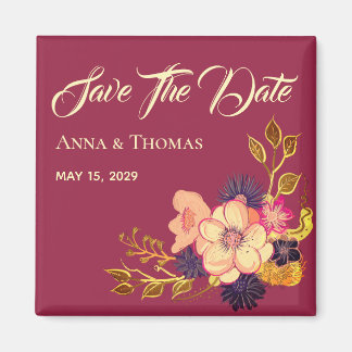Red Burgundy Wedding Save the Date Invitation Magneet