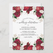 Red Burgundy & White Floral Elegant Wedding Kaart (Voorkant)