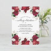 Red Burgundy & White Floral Elegant Wedding Kaart (Staand voorkant)