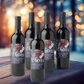 Red Burgundy White Navy Blue Floral Cheers Weddens Wijn Etiket