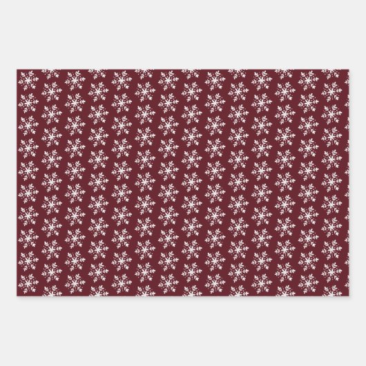 Red Burgundy White Polka Dots Stripes Snowflakes Inpakpapier Vel (Voorkant 3)