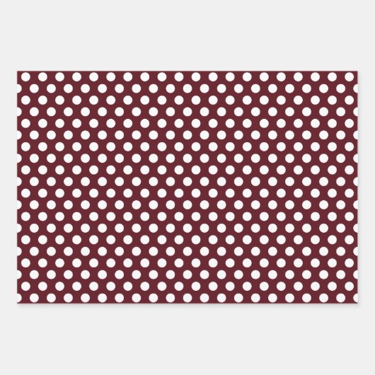 Red Burgundy White Polka Dots Stripes Snowflakes Inpakpapier Vel (Voorkant)