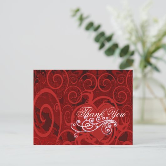 Red Burgundy Wine Heart en Swirls Bedankt Briefkaart (Staand voorkant)
