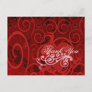 Red Burgundy Wine Heart en Swirls Bedankt Briefkaart