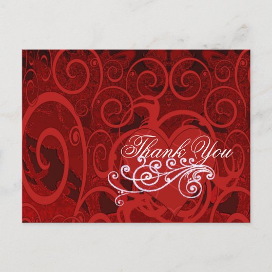 Red Burgundy Wine Heart en Swirls Bedankt Briefkaart (Voorkant)