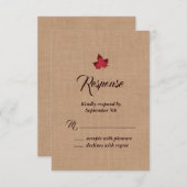 Red Burlap Maple Leaf RSVP (Voorkant / Achterkant)
