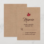 Red Burlap Maple Leaf RSVP Kaartje (Voorkant / Achterkant)