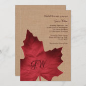 Red Burlap Monogrammed Bridal Shower Invitation Kaart (Voorkant / Achterkant)