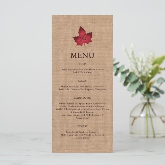 Red Burlap Monogrammed Menu (Staand voorkant)