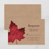 Red Burlap Monogrammed RSVP Kaartje (Voorkant / Achterkant)
