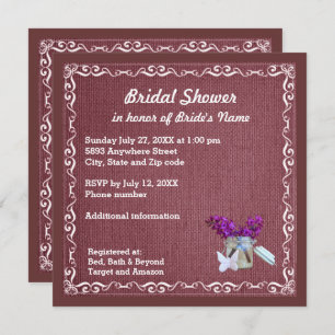 Red Burlap, paarse bloemen, Jar Vrijgezellenfeest  Kaart